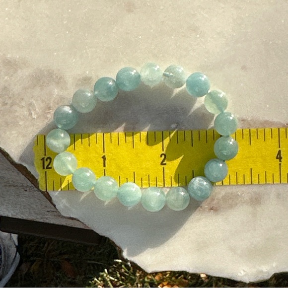 Aquamarine Stone Beads Stretchable Bracelet 10 mm Beads - Picture 14 of 17